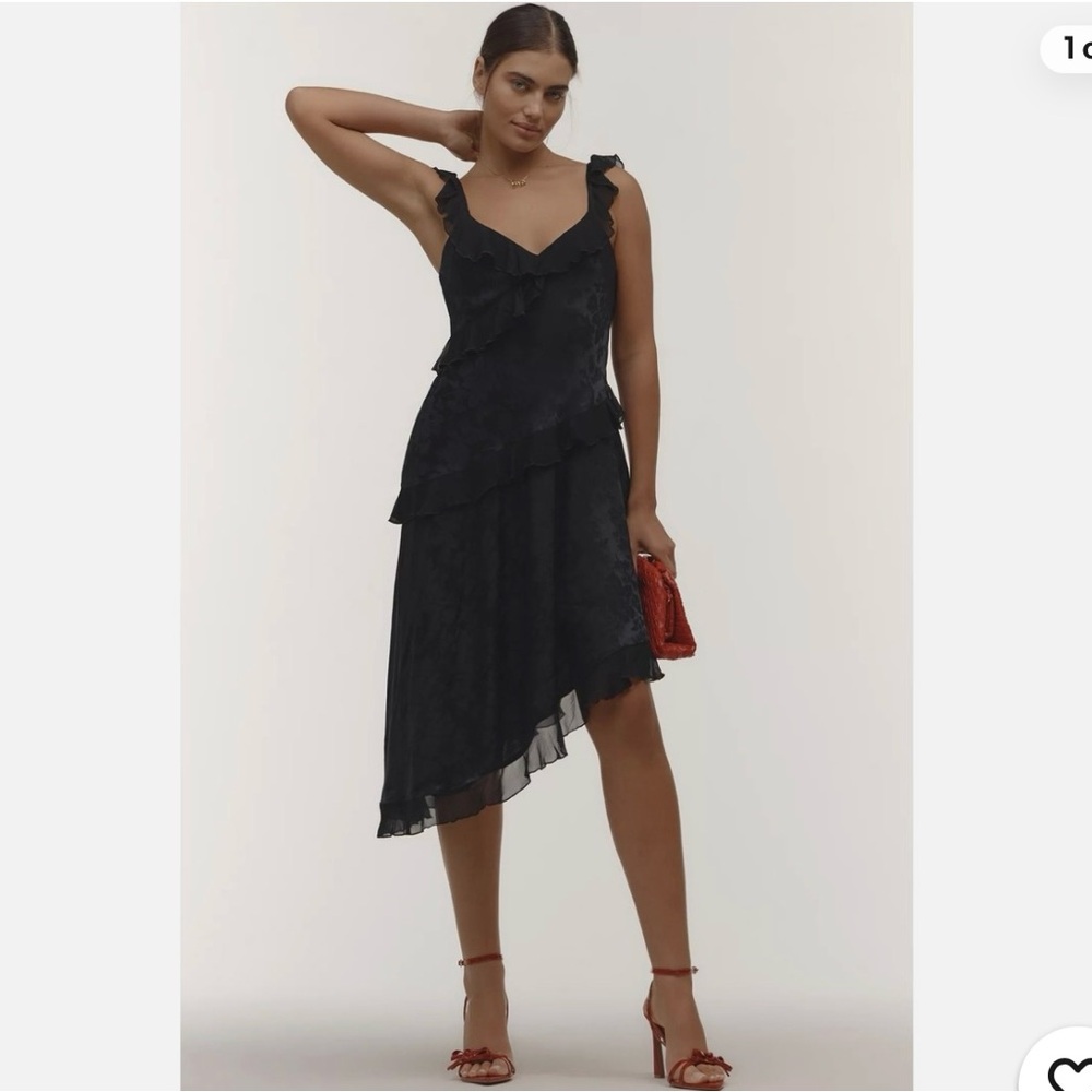 ANTHROPOLOGIE V-NECK RUFFLE ASYMMETRICAL MIDI DRESS